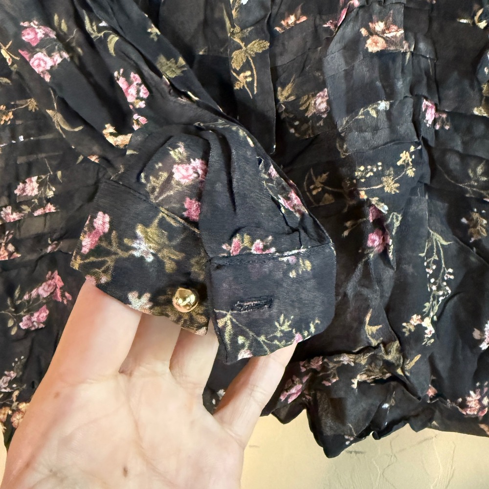 NWT Zimmermann Silk Floral Lace-Up Blouse Black Sheer Lace Pintuck Top - Picture 6 of 7